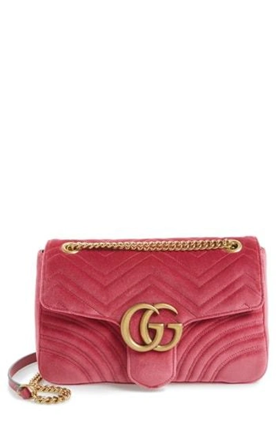 Shop Gucci Medium Gg Marmont 2.0 Matelasse Velvet Shoulder Bag - Purple In Raspberry