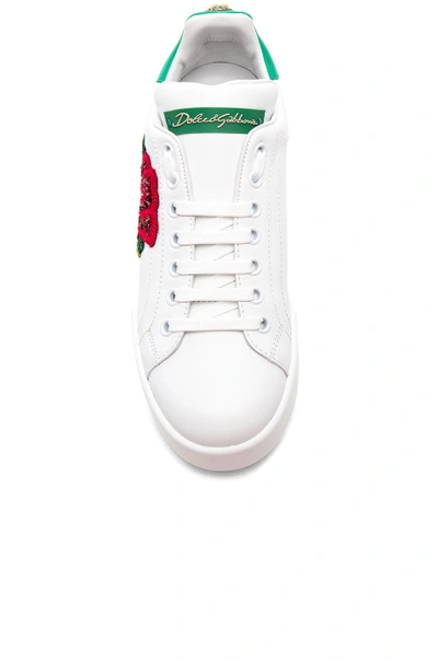 Shop Dolce & Gabbana Sequin Rose Leather Sneaker In White,floral