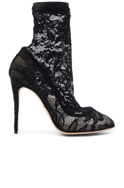 Shop Dolce & Gabbana Stretch Lace Booties In Black.