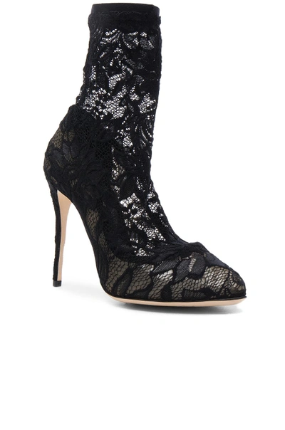 Shop Dolce & Gabbana Stretch Lace Booties In Black.