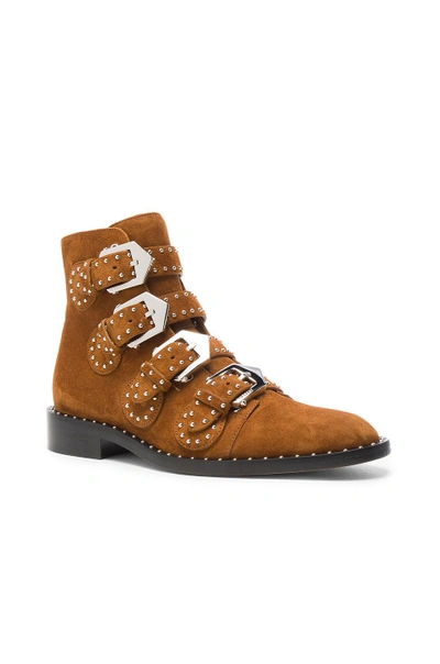 Shop Givenchy Elegant Studded Suede Ankle Boots In Brown