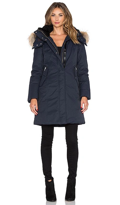 Shop Mackage Kerry Jacket With Asiatic Raccoon Fur And Sheepskin In Navy