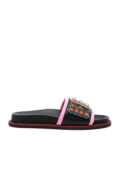 Fendi Studded Logo Leather Slides In Black ModeSens