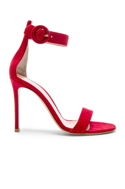 Shop Gianvito Rossi Suede Portofino Heels In Red