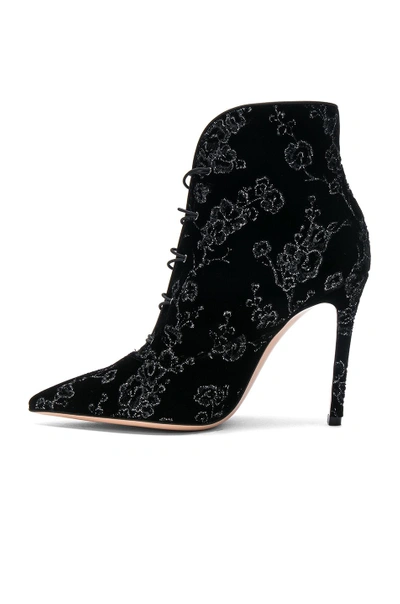 Shop Gianvito Rossi Embroidered Silk & Crepe Satin Empress Velvet Booties In Black,floral