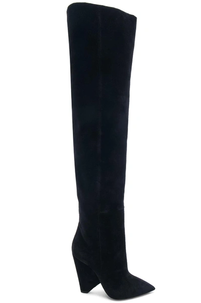 Shop Saint Laurent Niki Velvet Thigh High Boots In Black
