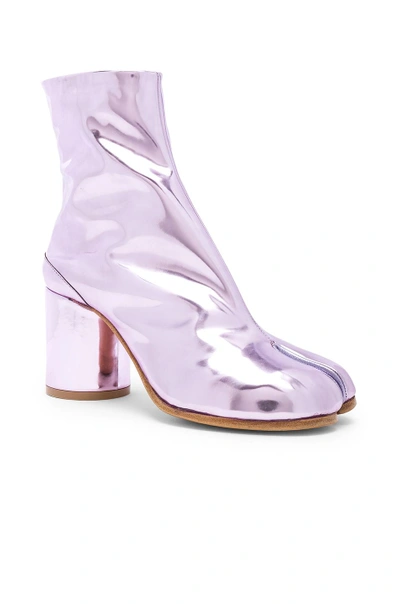 Shop Maison Margiela Leather Tabi Boots In Pink,metallics