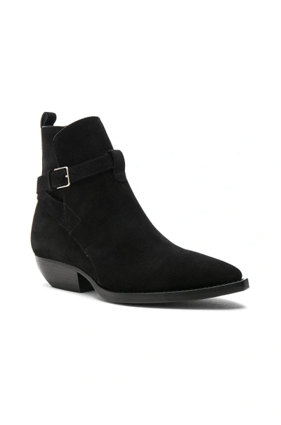 Shop Saint Laurent Suede Theo Jodhpur Boots In Black