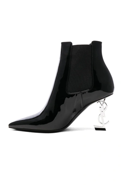 Shop Saint Laurent Patent Opium Monogramme Heeled Boots In Black & Silver