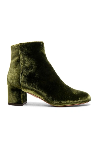 Shop Aquazzura Velvet Brooklyn Booties In Green