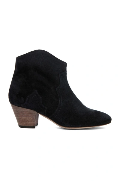 Shop Isabel Marant Dicker Calfskin Velvet Leather Booties In Black