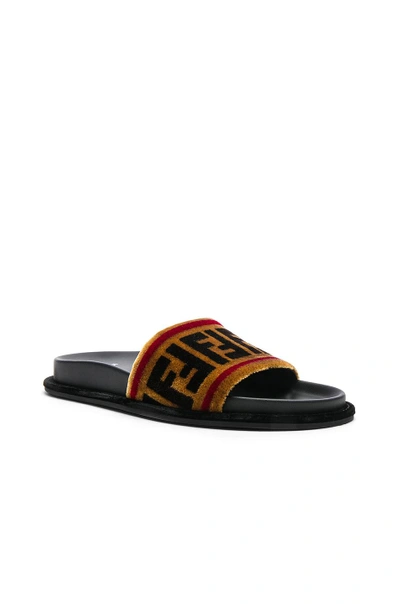 Shop Fendi Velvet Logo Sandals In Tan