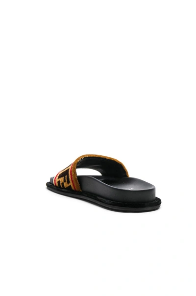 Shop Fendi Velvet Logo Sandals In Tan