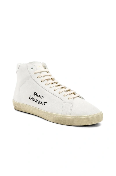 Shop Saint Laurent Suede Sl/06 Signature Mid-tops In White