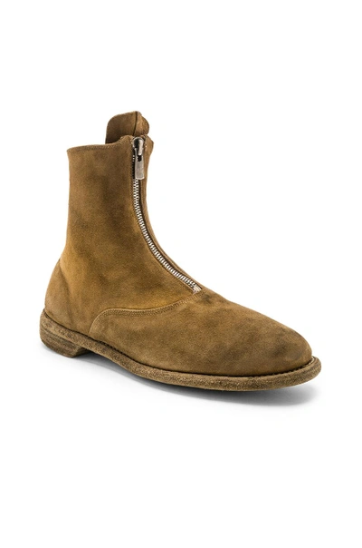 Shop Guidi Suede Stag Front Zip Boots In Brown