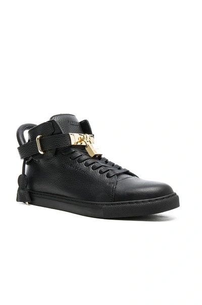 Shop Buscemi 100mm High Top Pebbled Leather Sneakers In Black