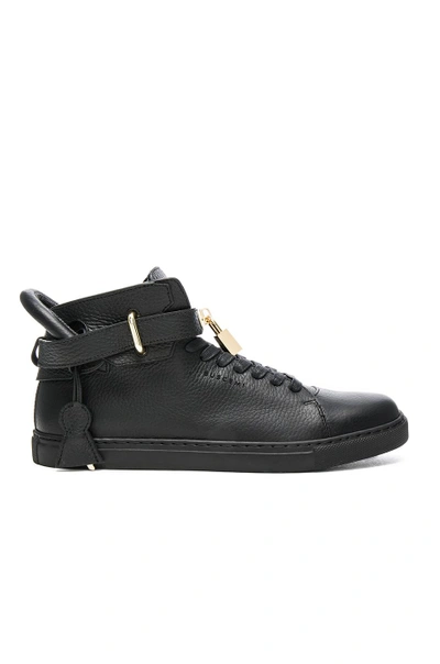 Shop Buscemi 100mm High Top Pebbled Leather Sneakers In Black