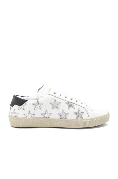 Shop Saint Laurent Star Leather Low Top Sneakers In White & Silver