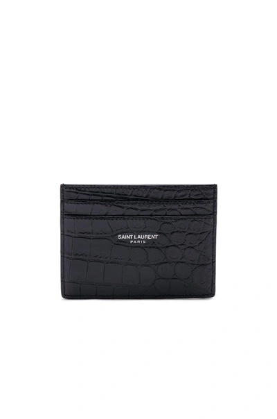 Saint Laurent Crocodile-effect Leather Cardholder In Black
