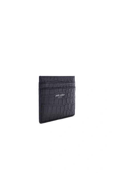 Shop Saint Laurent Croc Leather Card Case In Black