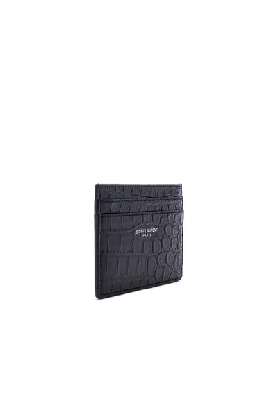 Saint Laurent Crocodile-effect Leather Cardholder In Black