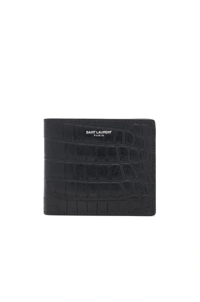 Shop Saint Laurent Croc Leather East West Wallet In Black,animal Print