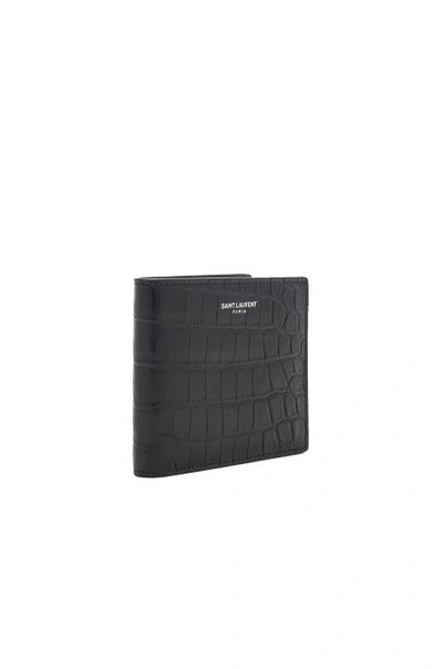 Shop Saint Laurent Croc Leather East West Wallet In Black,animal Print