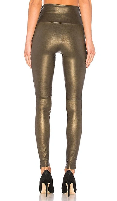 Shop Mlml High Waisted Band Leggings With Zippers In Metallic Gold