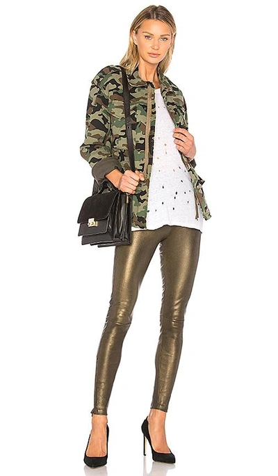 Shop Mlml High Waisted Band Leggings With Zippers In Metallic Gold