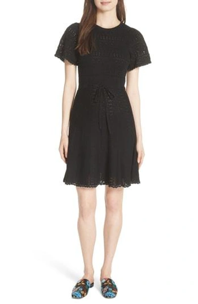 Shop Kate Spade Flutter Sleeve A-line Knit Sweater Dress In Black
