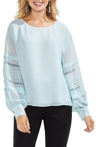 Shop Vince Camuto Pintuck Sleeve Blouse In Chalk Blue