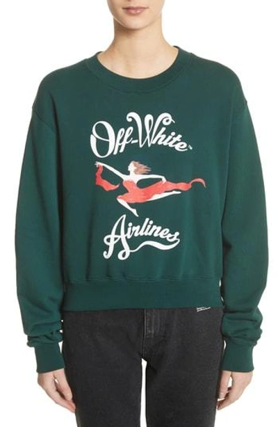 Shop Off-white Airlines Crop Crewneck Sweatshirt In Dark Green