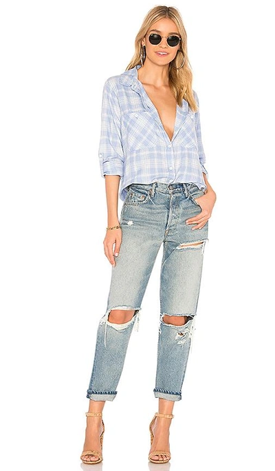 Sanctuary Steady Boyfriend Plaid Shirt In Blue