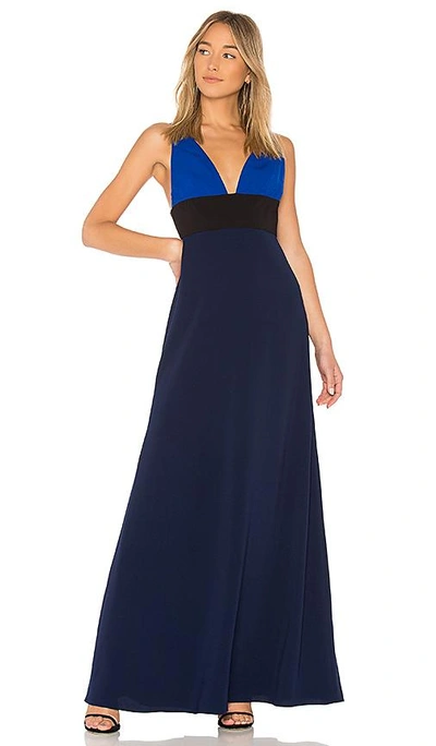 Shop Jill Jill Stuart V Neck Colorblock Gown In China Blue & Black & Midnight Blue