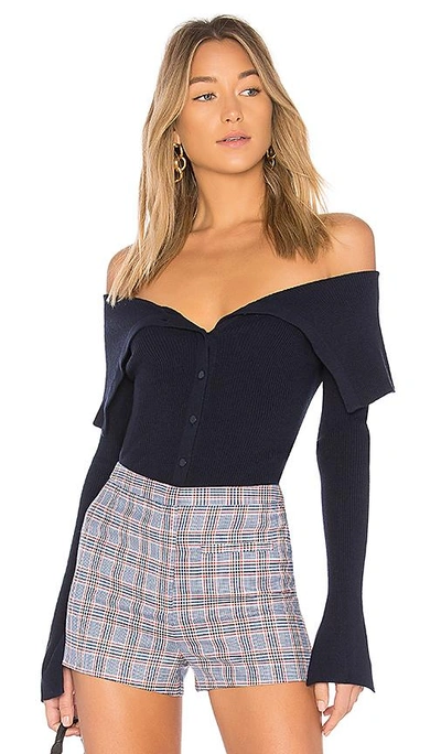 Shop Milly Off The Shoulder Rib Cardigan In Navy