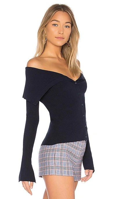 Shop Milly Off The Shoulder Rib Cardigan In Navy