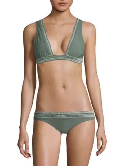 Shop Kisuii Noa Smocked Bikini Top In Khaki Green