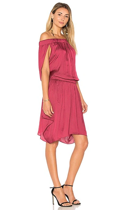 Shop Halston Heritage Off Shoulder Flowy Dress In Burgundy