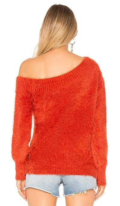 Shop Minkpink Fluffy Off The Shoulder Knit Sweater In Rust