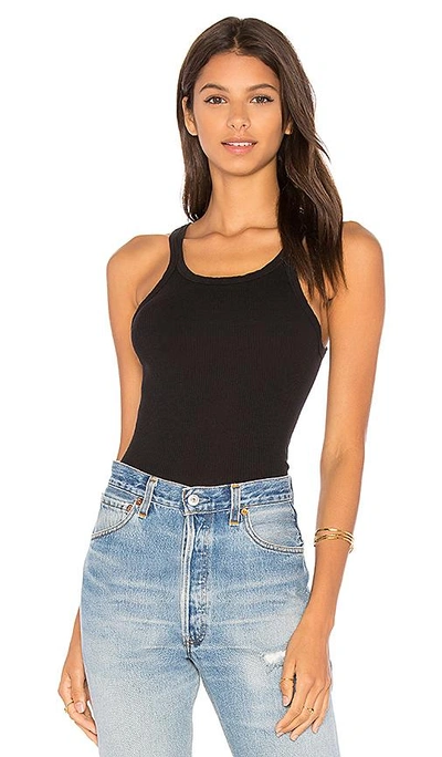 Re/done Ribbed Scoop-neck Fitted Tank In Black