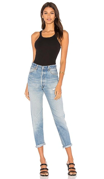 Re/done Ribbed Scoop-neck Fitted Tank In Black