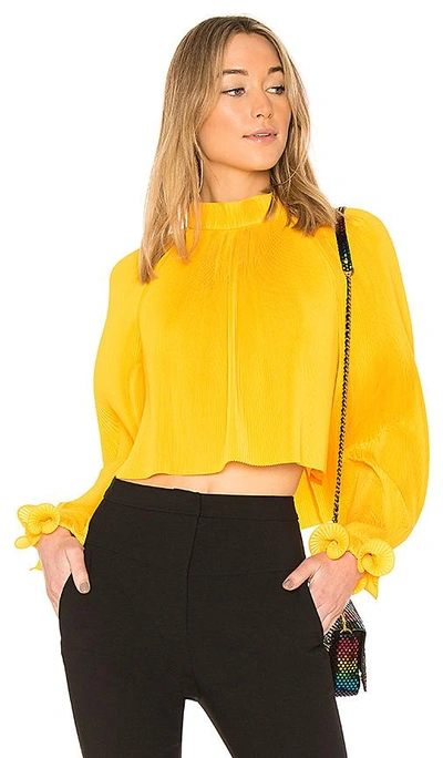 Shop Tibi Pleated Crop Top In Yellow