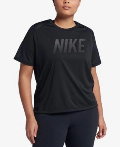 Shop Nike Plus Size Dry Miler Logo Running Top In Black/white