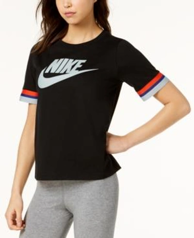 Shop Nike Sportswear Cotton Logo Top In Black/light Pumice