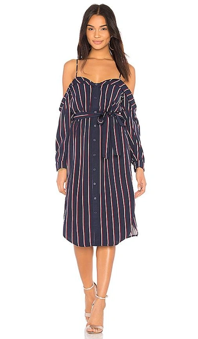 Shop Bardot Cold Shoulder Dress In Navy Stripe