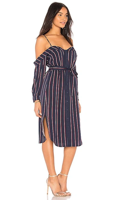 Shop Bardot Cold Shoulder Dress In Navy Stripe