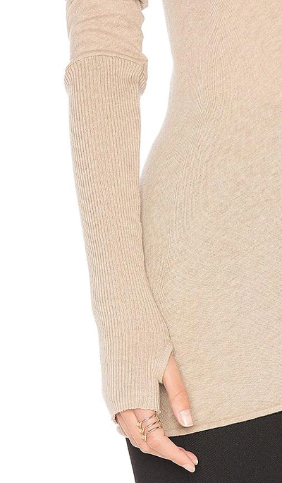 Shop Enza Costa Rib Cuff V Neck Long Sleeve Tee In Khaki