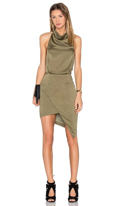 Elliatt Camo Asymmetrical Hem Dress In Khaki