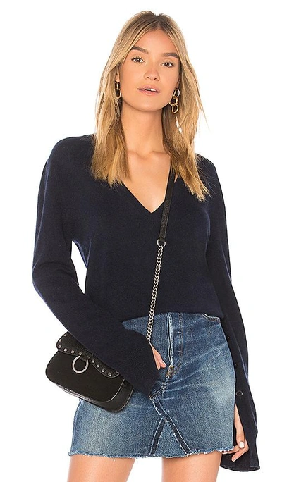 Shop Theory Button Sleeve Pullover Sweater In Navy