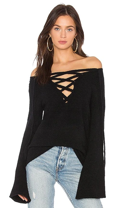 Shop L Agence Candela Lace Up Sweater In Black